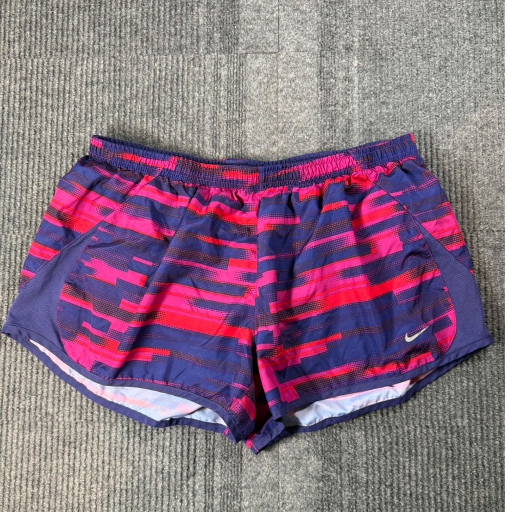 Nike Womens Running Shorts Purple Pink Abstract Stripe Mesh Liner XL Athletic